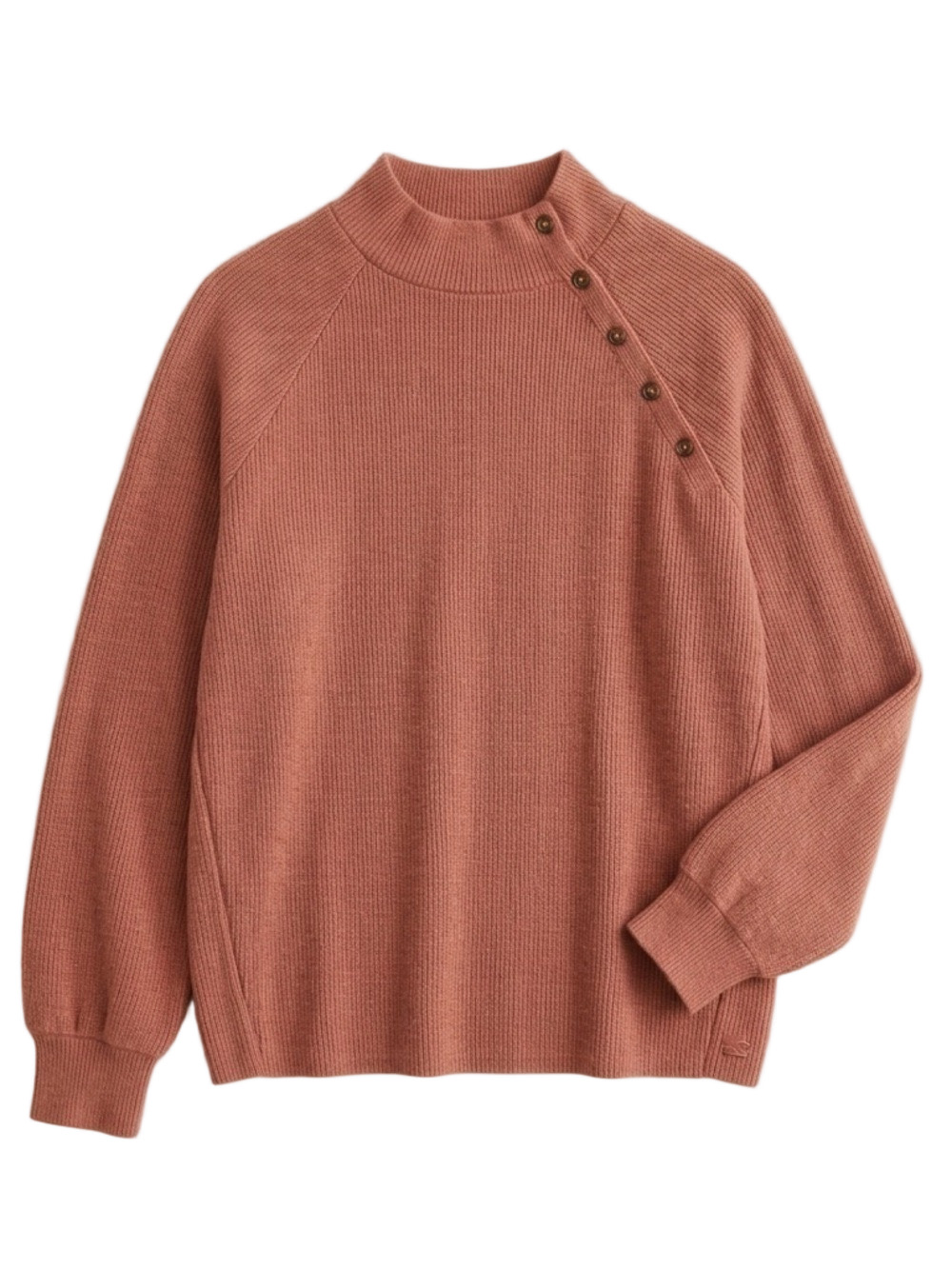 Brea Canyon Coral Ribbed Knit Sweater Large Mock Neck Button Detail Pullover